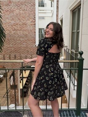 Black Floral Cutout Fit-and-Flare Mini Dress